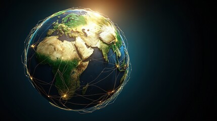 Earth with interconnected network lines radiating across continents, symbolizing global connectivity and communication in the digital age beautifully.