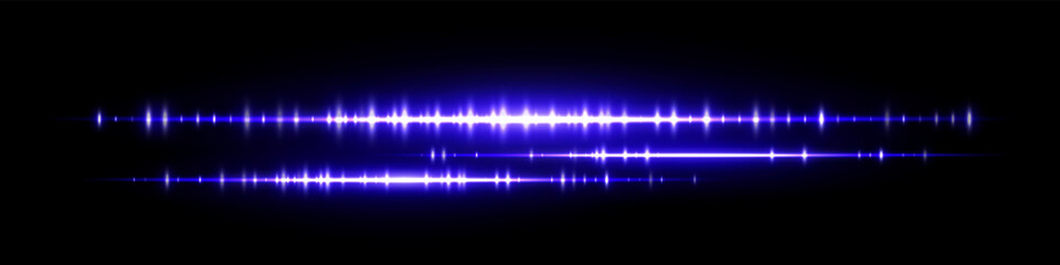 Bright blue audio waveform with dual frequency bands and glowing shine. Ideal for podcast visuals, sound signal analysis, equalizer interface or electronic music display.