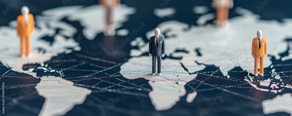 Aufkleber business figures on a global map representing teamwork and networking. business growth partnership g