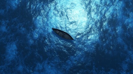Fototapeta premium Aerial View of a Lone Boat Floating on Tranquil Blue Waters
