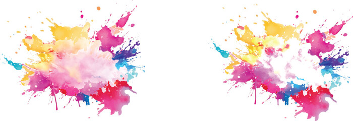 A Vibrant and Bold Watercolor Explosion Featuring Colorful Stains, Splashes, and Brush Strokes on a Clean, White Background, Showcasing a Modern and Abstract Artistic Style.
