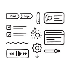Hand Drawn UI UX Elements Collection Set of Sketch Style Interface Icons