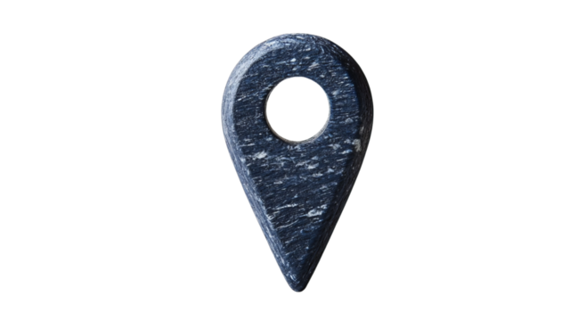 Png of A stylized, blue marble location pin symbol representing digital connection and navigation.