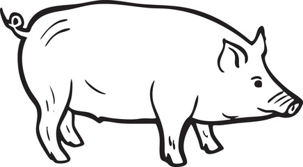 Fototapeta premium A solitary pig stands attentively in a field.