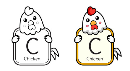 Animal Coloring with A Vibrant Cartoon Chicken with Letter C