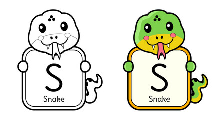 Animal Coloring with A Friendly Cartoon Snake with Letter S