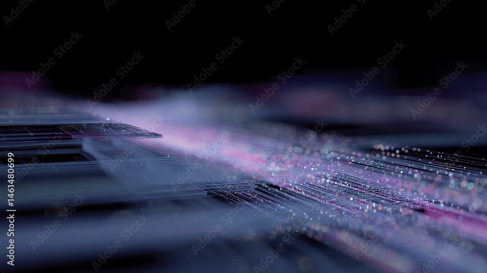 Aufkleber future oriented equidistant digital network with luminous layers, data nodes, holographic circuits, 