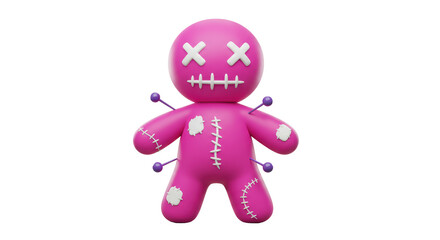 Isolated Pink Voodoo Doll with Pins