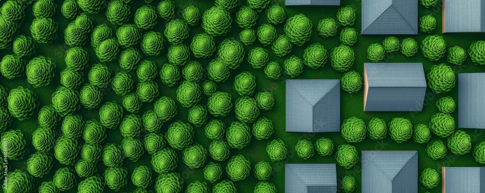 Aufkleber aerial view of trees and geometric structures in green landscape. renewable resources with forest ef