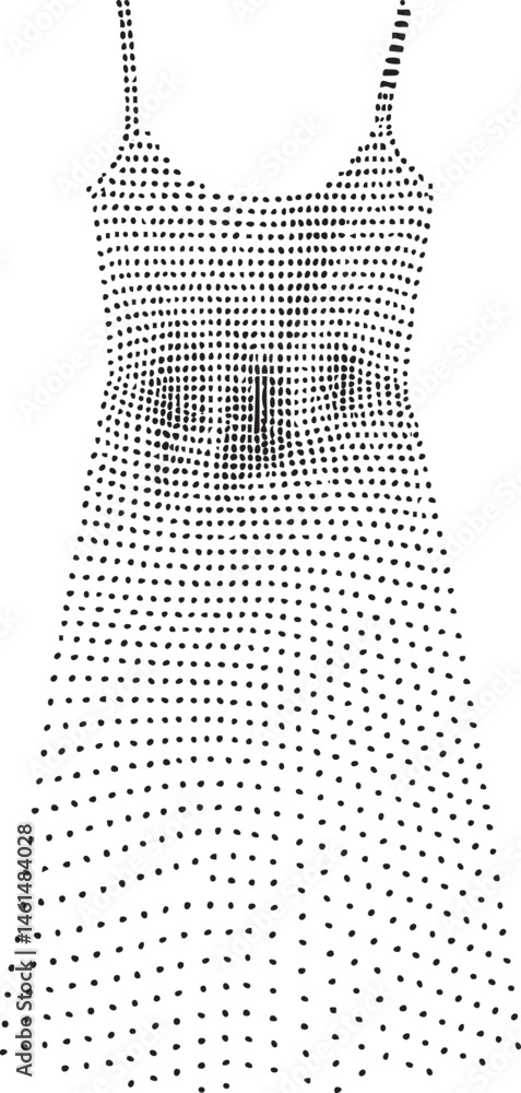Poster a simple elegant dress is depicted with numerous small dots creating a textured effect.