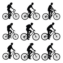 Obraz premium A vector set features bicycle and cyclist silhouettes, ideal for sport, cycling, or biker design