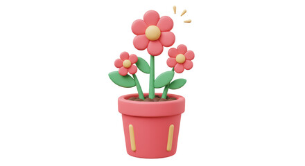 Isolated Pink Flowers in Pot with Glowing Sparks