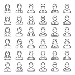 Simple Line Art Icons of Diverse Male and Female Profile Pictures
