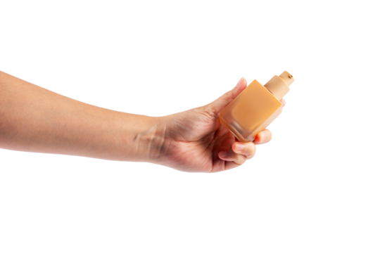 Cosmetic cream tube in womans hand on transparent background