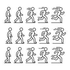 Animated line art illustration of people walking and running