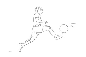 The boy will kick the ball. Kid footsal concept one-line drawing