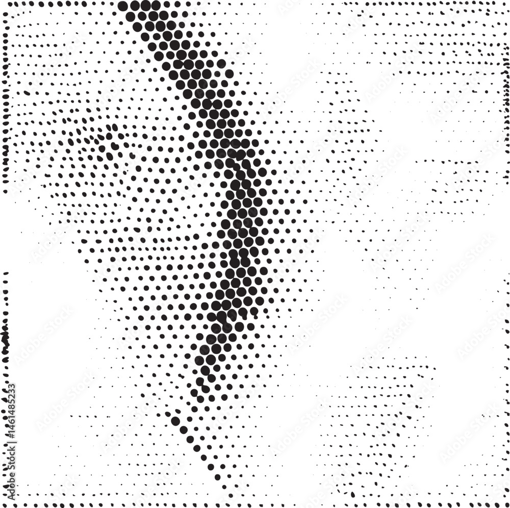 Poster a dense abstract of black dots forms a sweeping diagonal across the