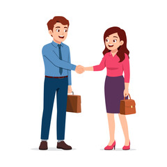 A Happy Businessman and Businesswoman Shaking Hands and Holding Briefcases After Successful Negotiation