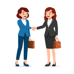 Two Businesswoman Shaking Hands While Holding Briefcase in Business Meeting Illustration