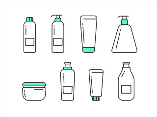 Collection of cosmetic icons. Icons set for beauty, makeup, lotions, shampoos, and creams.
