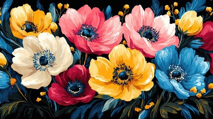 Vibrant floral bouquet with anemones in various colors