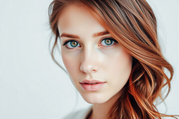 Naklejka premium Close-Up Portrait of a Redhead Woman with Stunning Eyes