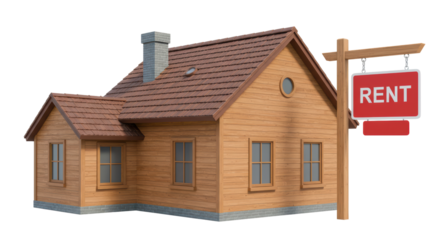 Isolated House with Rent Sign