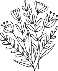 A delicate branch of stylized wildflowers stands upright against a white background.