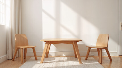 Baby room in scandinavian style with rocking horse, white cot