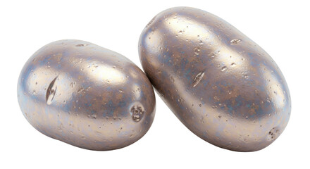 Isolated Pair of Metallic Silver Potatoes with Subtle Shimmer