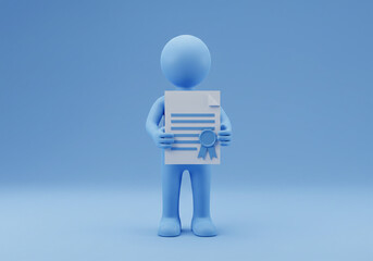 Holding Certificate Document - Achievement in Light Blue Background