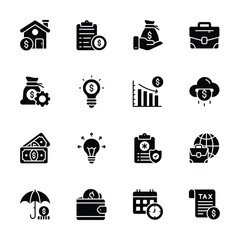 Grab this amazing glyph collection depicting finance and trading icons