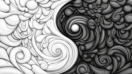 Fototapeta premium Abstract grayscale swirls, yin yang design.