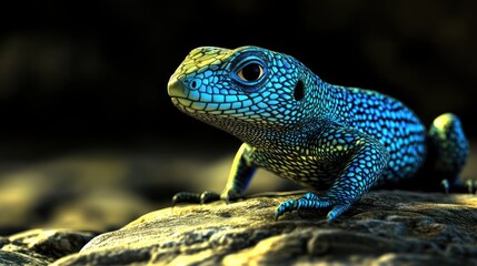 Blue lizard rock closeup, dark background, wildlife