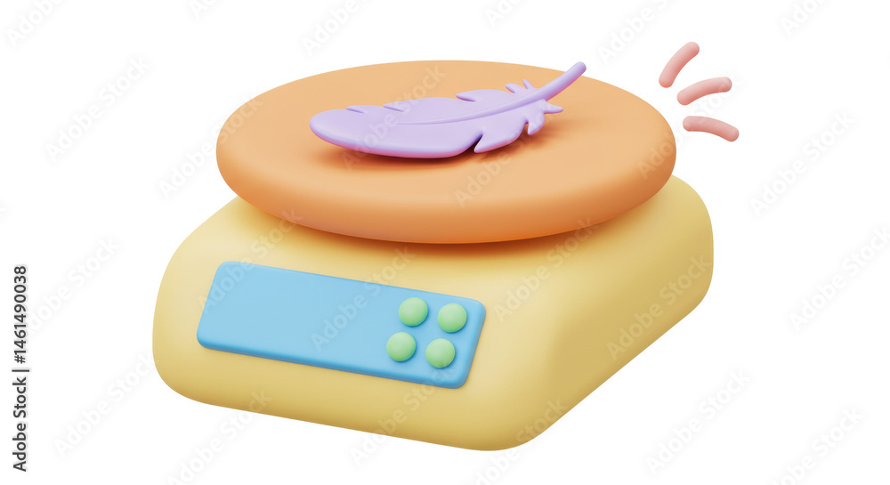 Poster isolated feather on weighing scale symbol of lightness and precision