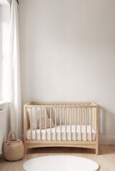 Nursery mockup, neutral unisex children room interior background