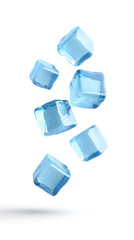  Ice cubes floating in mid-air, isolated on white background