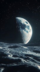 Fototapeta premium Lunar surface and starry sky celestial scene