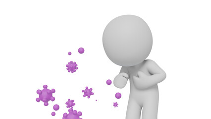 咳き込む人物のピクトグラムと飛散するウイルスの3DCG - 透過背景