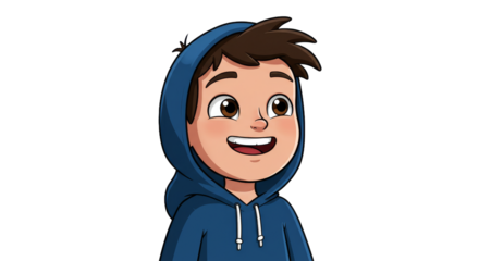 Animated boy smiling in blue hoodie