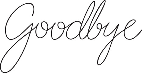 Elegant script lettering displays the word 'Goodbye' in a classic style.