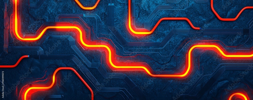 Poster abstract circuit design with glowing lines on a textured background renewable resources geothermal a