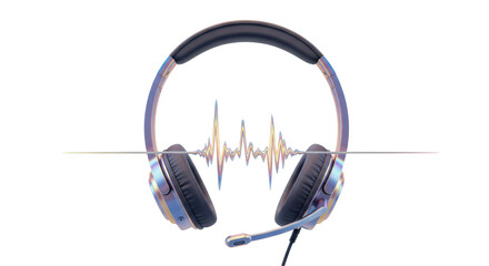 Isolated Iridescent Gaming Headset with Sound Waves