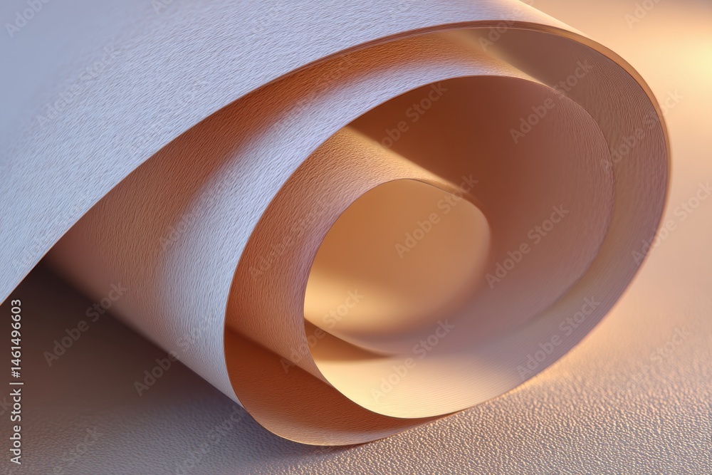 Poster a close-up abstract image of a roll of paper with textured surface in neutral tones, creates a calmi