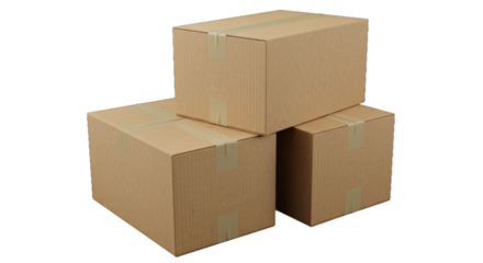 Stacked sealed cardboard boxes in darkness