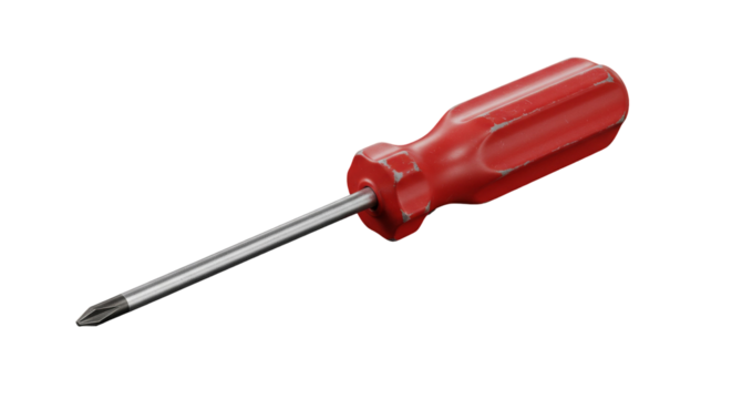 Worn red screwdriver against black backdrop