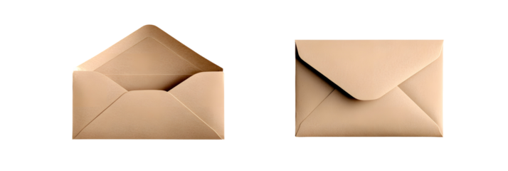 Two light beige envelopes, open and closed, displayed on a dark background