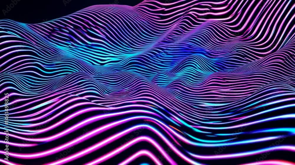 Poster vibrant neon waves: dynamic abstract patterns in motion