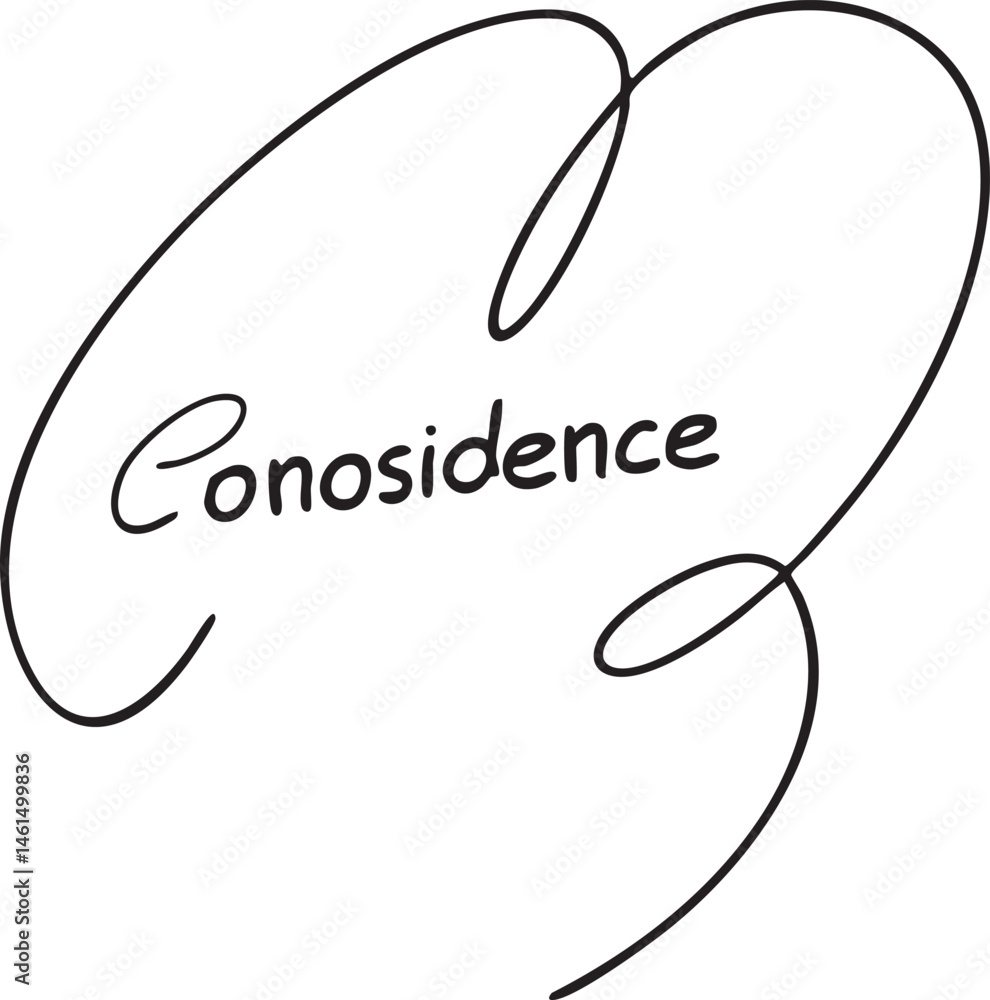 Poster a flowing script word 'conoscidence' is elegantly written in a graceful looping