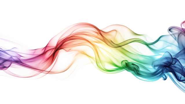 rainbow colored streaming smoke wave isolated on white background. PNG